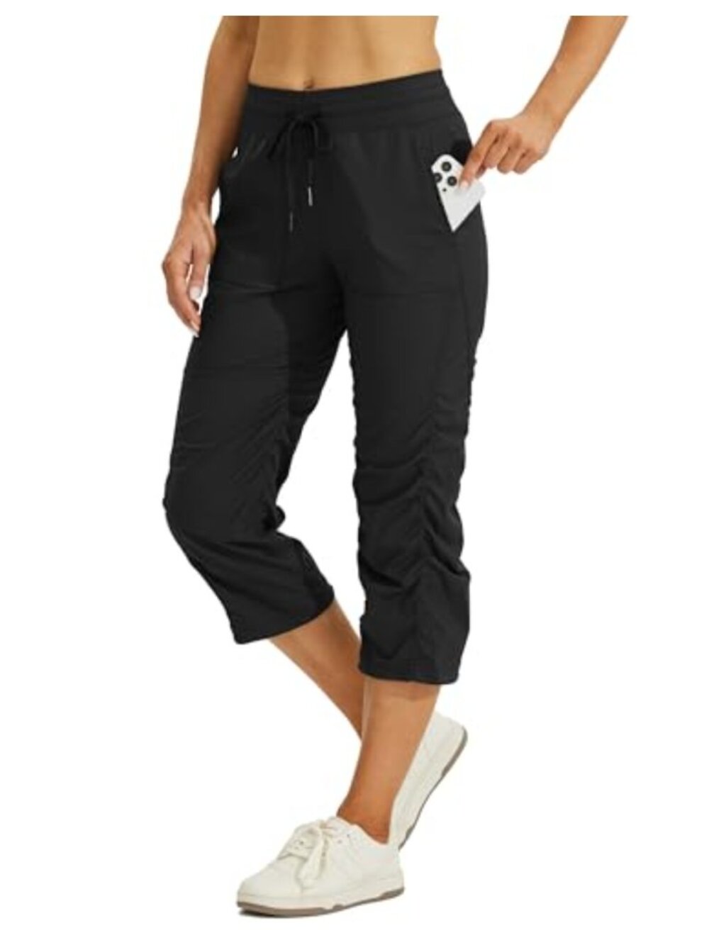 Women's Woven Capris Hiking Travel Pants Striped Workout Drawstring Pockets